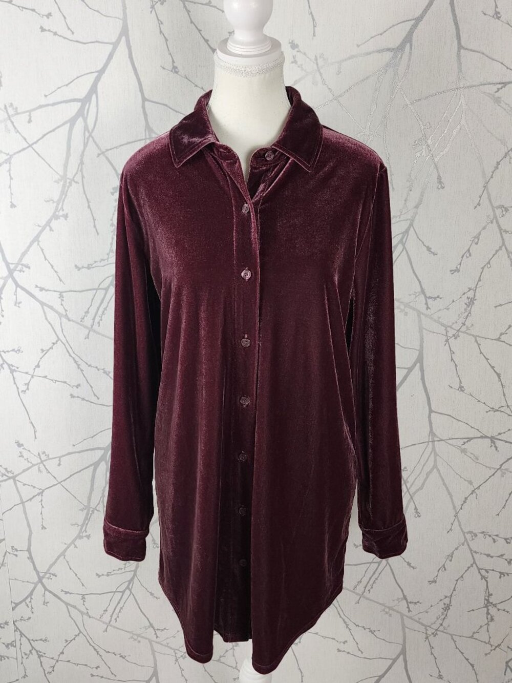 Soft Surroundings Mauve Velvet Button Front Shirt Dress